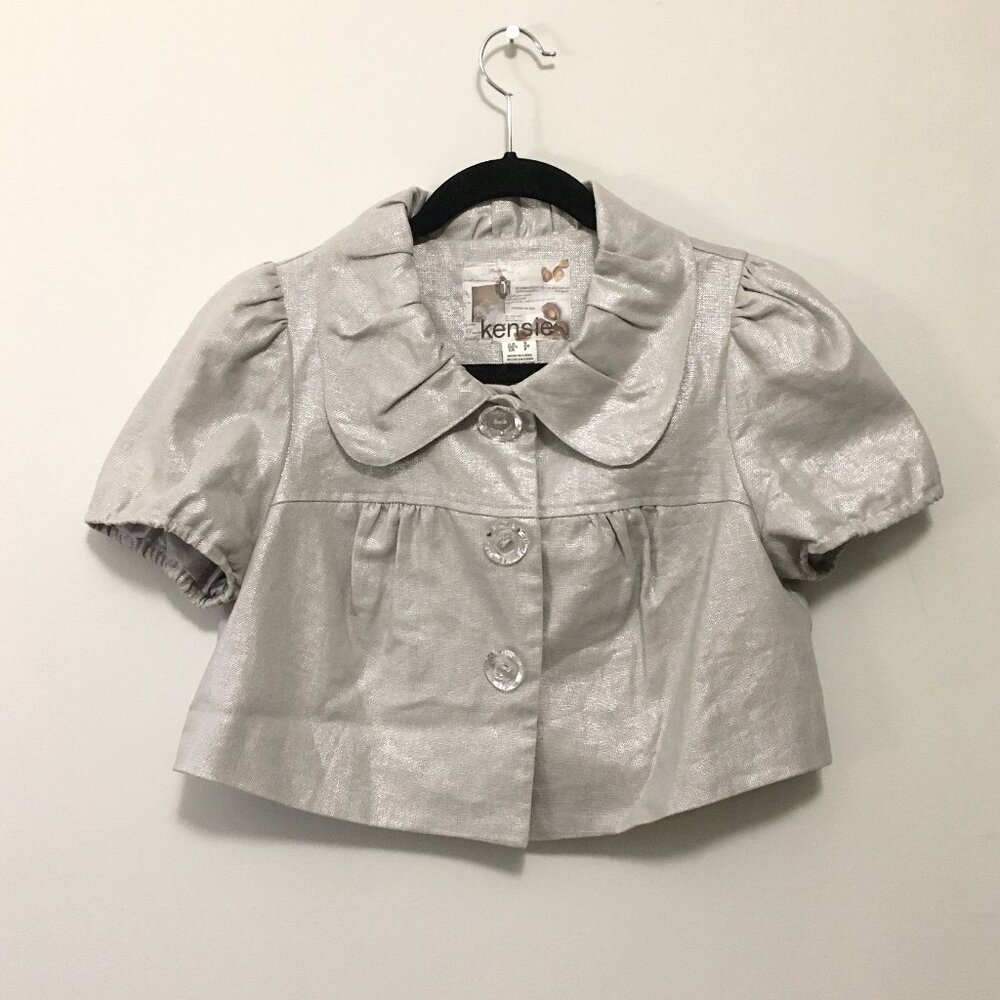 Fairygrunge Silvery Linen Castlecore Bolero Jacket with Diamond Buttons - S